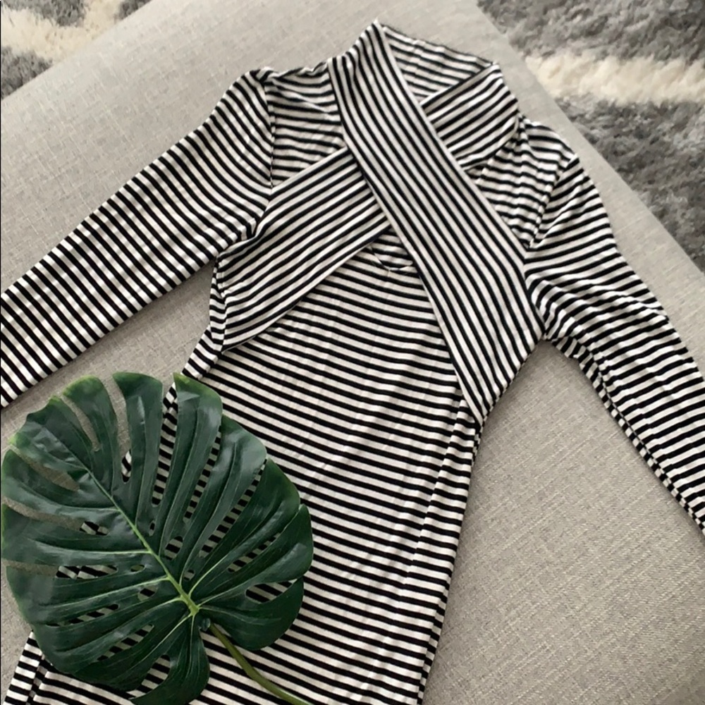 Black and white striped cross chest dress